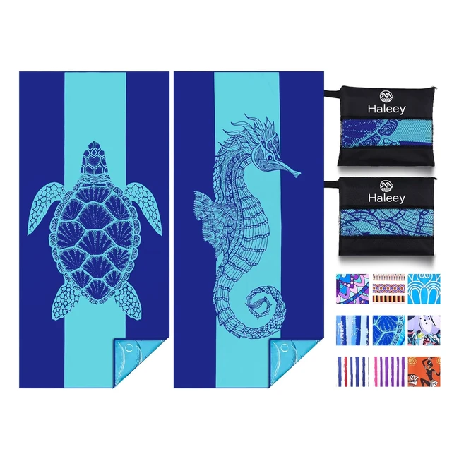 Haleey 2 Pack Microfibre Lightweight Beach Towel - Absorbent, Sand Free, Oversized - 180x80cm