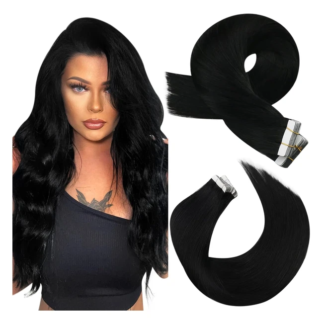 Moresoo Extension Adhesive Cheveux Naturel Bandes Adhesives Extensions Cheveux Noir de Jais 25cm 20pcs 30g