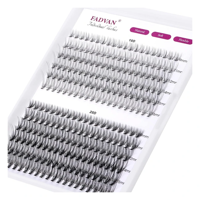 Extension de cils individuel FADVAN 10p20p 007c curl 916mm - Cluster faux cils professionnels en soie - Volume russe