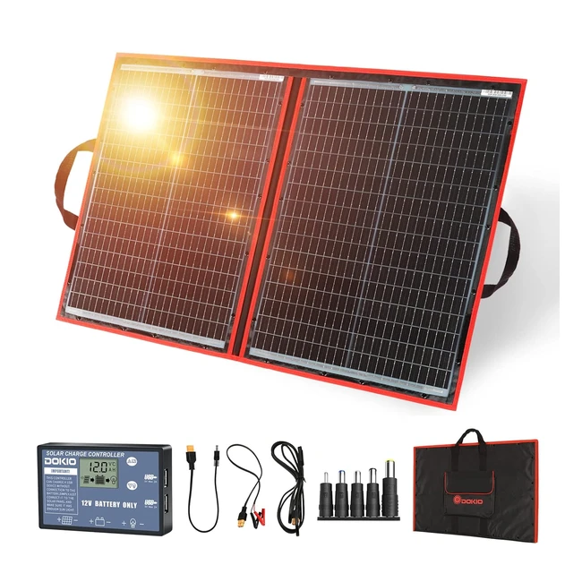 Dokio 100W 12V Foldable Solar Panel Kit - Monocrystalline USB Output Lightweig