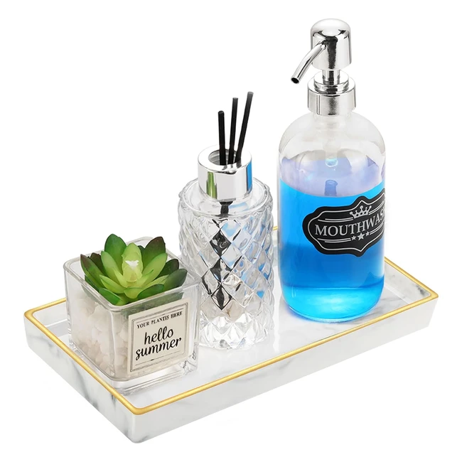 Plateau cosmétique rectangulaire en céramique Luxspire - Organisateur de rangement pour salle de bain et cuisine - Marbre blanc