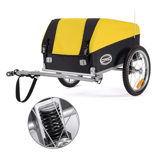 Remorque vélo cargo avec amortisseur - Capacité de charge jusqu'à 120L et 88lb (40kg) - Remorque de fret pliante avec bâche jaune