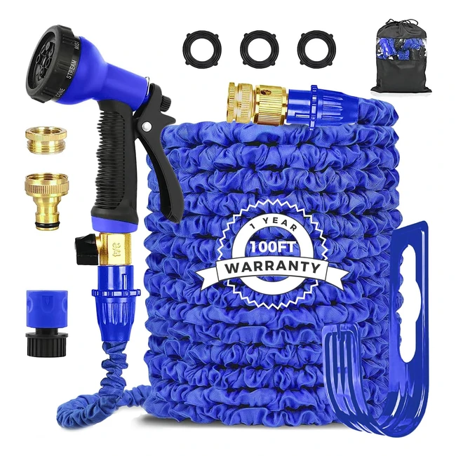 Aigumi Flexible Hose Pipe 100ft - Expandable Garden Hose with 8-Function Nozzles - Brass Connector - Storage Bag - Hose Set for Garden Home Car Cleaning