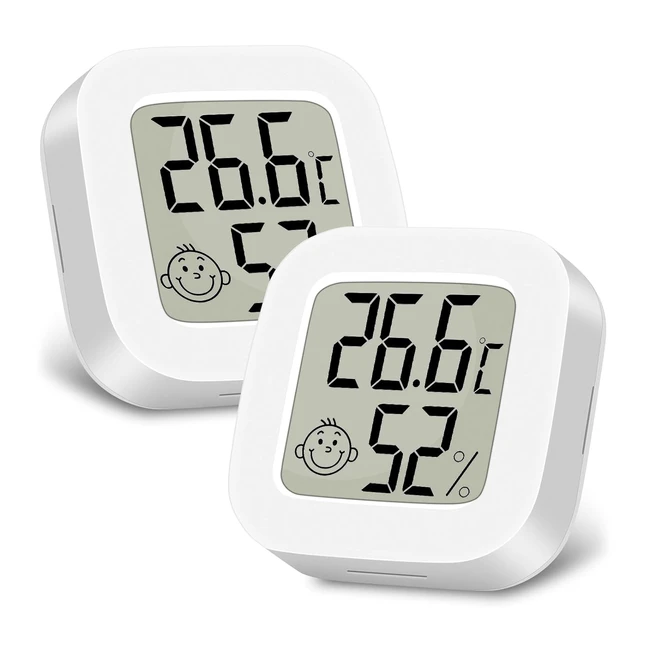 Thermomètre Hygromètre Intérieur 2pcs Mini LCD - Maison Moniteur de Température et Humidimètre - Niveau de Confort - Blanc