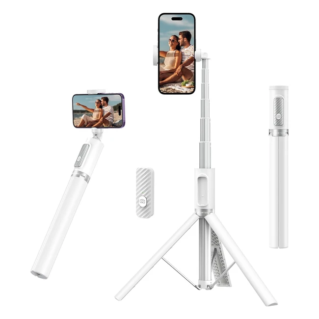 Atumtek 55 Selfie Stick Tripod - Extendable Aluminum Phone Tripod with Bluetooth Remote - Fits 4.77 inch Smartphones - White