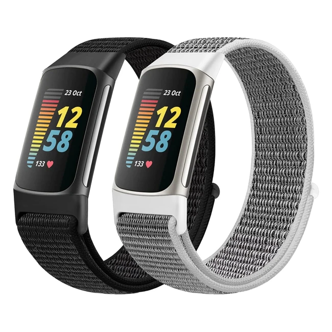 Sport Loop Nylon Watch Straps for Fitbit Charge 5 - Adjustable  Breathable Repl