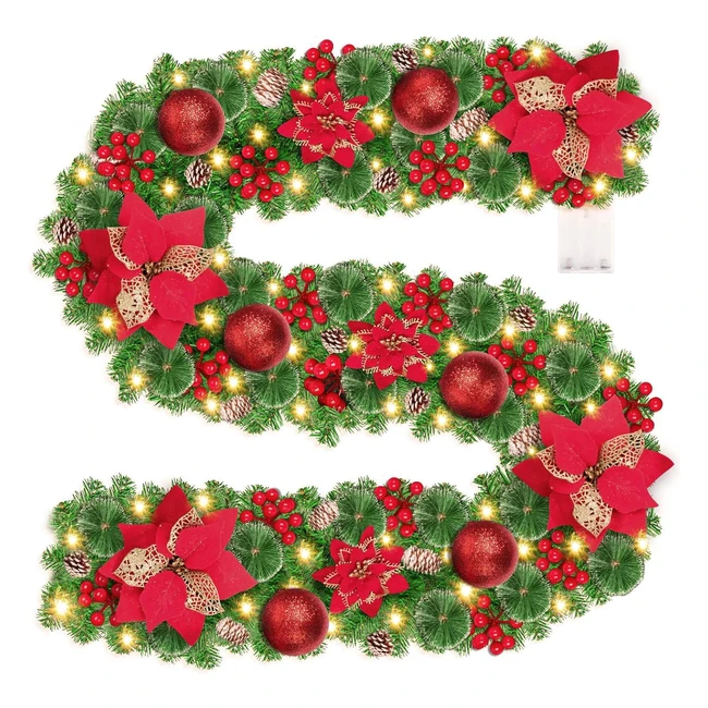 Guirnalda Navidad Koofit 27m Luces y Flores 30LED 9ft - Ref. 12345