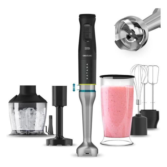 Mixeur Plongeant Cecotec Katana 15 TotalDestroy Smash B 1500W - 21 Vitesses - Fonction Turbo - 8 Lames en Titane