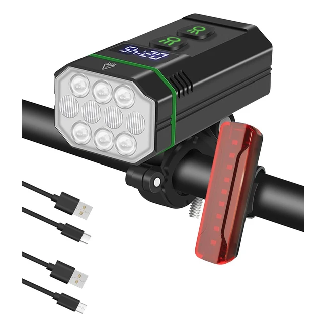 Upgrade Bike Lights Front and Back - 10,000 Lumens - IPX6 Waterproof - Rechargeable - 10 Hours Running Time