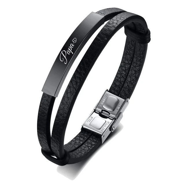 Bracelet Homme Xuanpai Cuir Tressé avec Gravure Papa - Cadeau pour Anniversaire, Noël, Fête des Pères