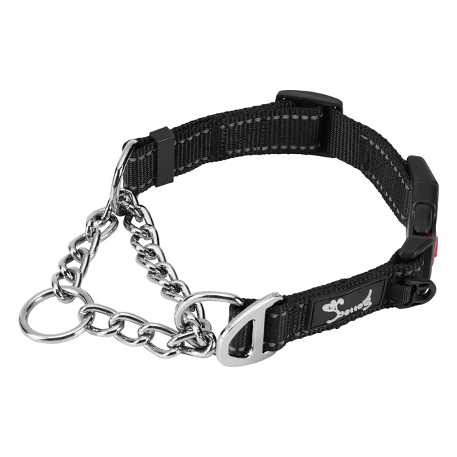 Collare addestramento semistrozzo per cani PetTom, riflettente, regolabile, nylon imbottito, martingale, nero
