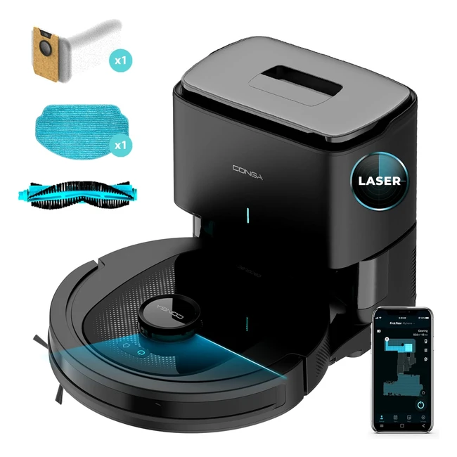 Cecotec Conga 7490 Ultimate Home Xtreme - Staubsaugerroboter mit Laser, Selbstentleerungsstation, 4-in-1 Reinigung und 2600 Pa Saugleistung