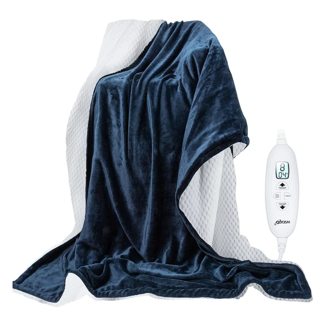 Manta Eléctrica Olycism con Apagado Automático - Calentamiento Rápido - 180x130cm - 10 Niveles de Calor - Protección contra Sobrecalentamiento - Hogar y Oficina - Franela Lavable - Azul