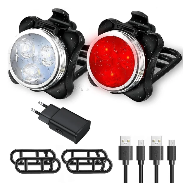 Lampe LED Vloozvavzk - Lumire vlo rechargeable avant arrire - 4 modes de luminosit - USB antichoc impermable - VTT VTC cycliste poussette camping