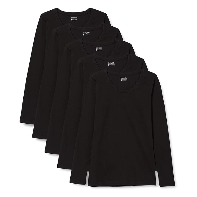 Camiseta Berydale manga larga cuello redondo 100 algodn mujeres negro 2XL