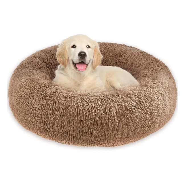 Whome Donut Dog Bed - Round Warm Cuddler for Cats or Dogs - Antianxiety and Better Sleep - Machine Washable - M Brown