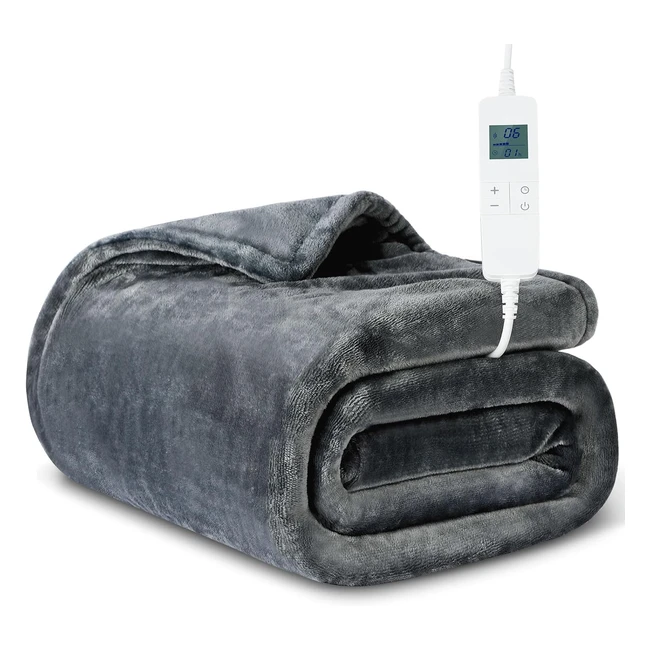 Fast Heat Up Electric Blanket - 10 Heat Levels - Auto-Off Timer - Flannel Sherpa