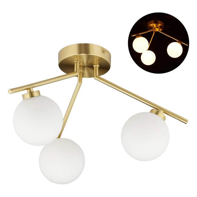 Lampe de plafond Globi 3 ampoules douille G9 blanc opale - Milieu du siècle - 245 x 36 cm - Dorée