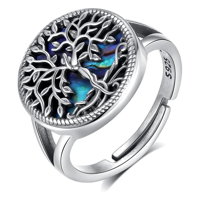 Bague réglable argent 925 - Arbre de vie, serpent, nœud celtique, croix - Vintage pour femme homme