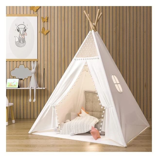 Gamenote Teepee Tent for Kids - Unique Reinforcement Part - Foldable Play Canvas Tipi - Children's Girls Boys