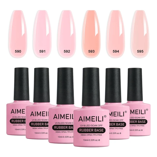 Aimeili Vernis Semi Permanent Gel Rubber Base Coat Gel Polish UVLED Rose Pastel 6 Couleurs 10ml - Renforcement et Réparation de Manucure - Kit 54
