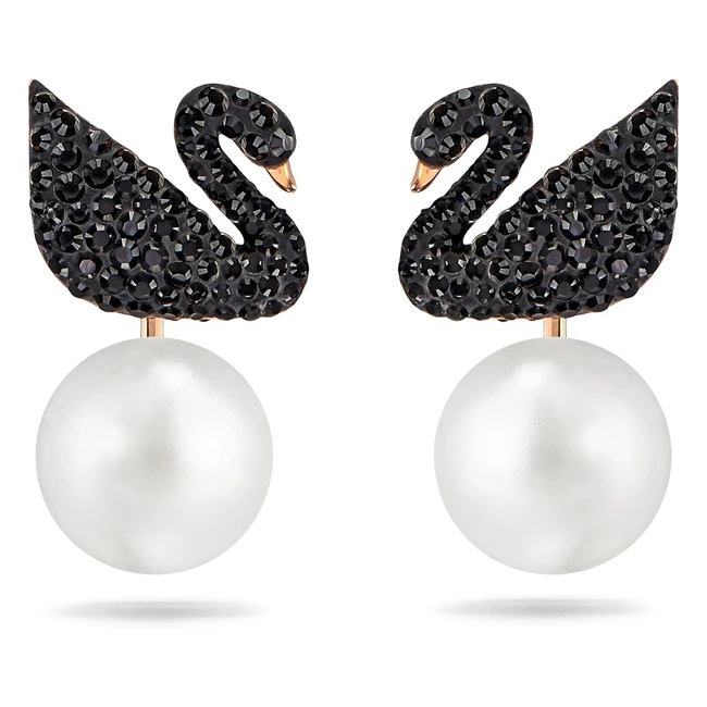 Swarovski Iconic Swan Ohrringjackets, Schwarz, Roségoldlegierungsschicht