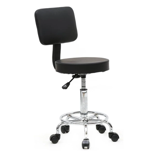 Tabouret de bureau avec dossier, roulettes, rotation 360°, hauteur réglable 49-535 cm, noir