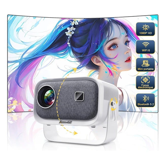 Vidéoprojecteur Focus Électrique 45 - Rétroprojecteur Jimveo 360° Rotatif - Portable 13000L FHD1080P - WiFi6 Bluetooth - Homecinéma 4K - Support pour Phone Firestick HDMI USB