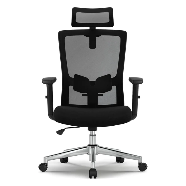 Ergonomischer Bürostuhl mit Lendenwirbelstütze, Armlehnen und Kopfstütze - Bis 150 kg - Chefsessel mit Wippfunktion