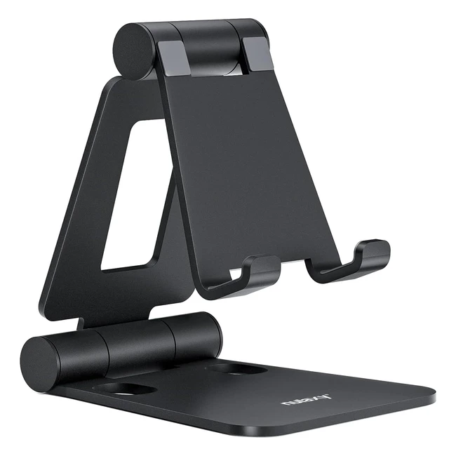 Nulaxy Phone Stand - Fully Foldable, Adjustable, Aluminum Dock - Compatible with iPhone, Samsung, Huawei - Black