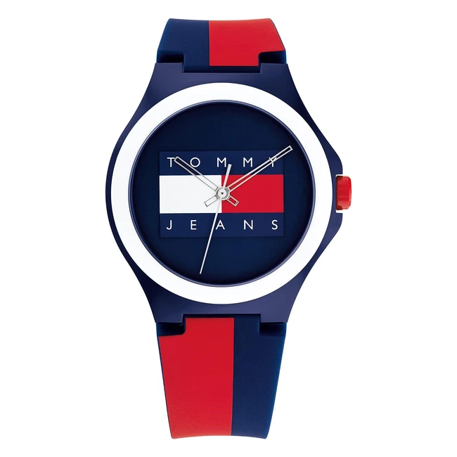 Tommy Hilfiger Jeans 1720025 Unisex Quarzuhr mit rotem und blauem Silikonarmband