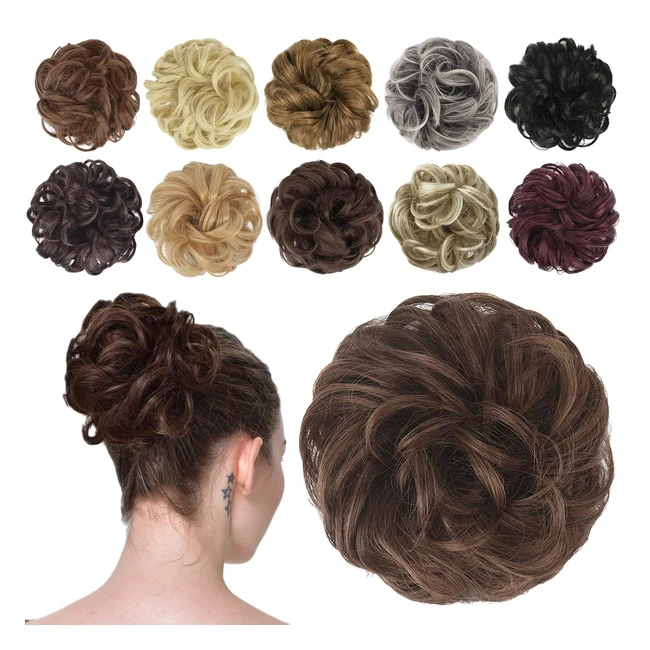 Feshfen Updo Haarteil Haar Scrunchie Pferdeschwanz Haarverlängerung Welliger Unordentlicher Haarknoten für Frauen 35g
