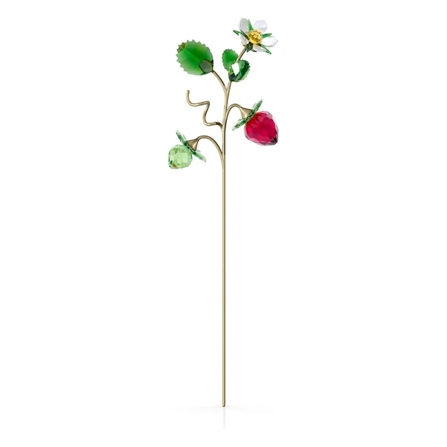 Swarovski Strawberry Stalk Red/Green Crystal, Champagne Gold Tone - Garden Tales