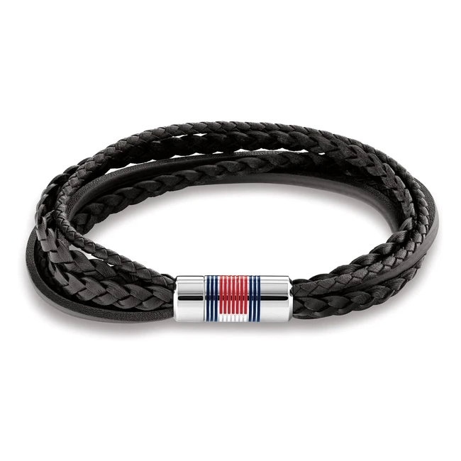 Tommy Hilfiger Schmuck 2790426 Herren Lederarmband Schwarz Edelstahl ohne Edelstein