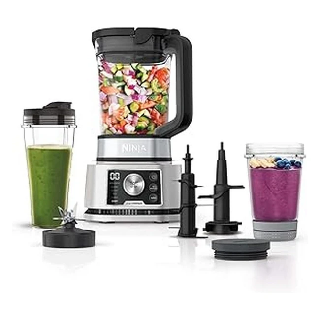 Blender Ninja Foodi Power Nutri 3en1 - Bol de Smoothie, Pâte à Tartiner, Boissons Glacées - 21L, 700ml, 400ml - 1200W - Argent CB350EU