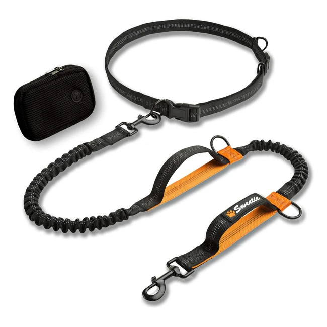 Sweetie Guinzaglio per Cani Senza Mani 380g - Guinzaglio Ammortizzante con 2 Maniglie e Marsupio da Cintura