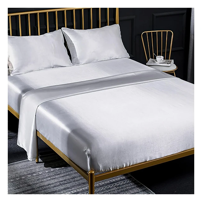 Completo Lenzuolo Matrimoniale 4 Pezzi - Raso Bianco - Alta Qualità