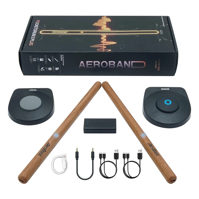 Aeroband PocketDrum2 Plus - Batterie électronique portable avec baguettes et pédales - Jouez de la batterie n'importe où, n'importe quand - 8 sons et MIDI USB