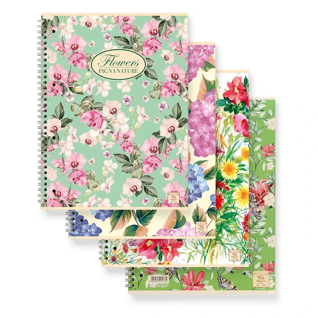 Lot de 5 cahiers Pigna Nature Flowers - Papier recyclé - Sujets fleurs - Réf. XXXX