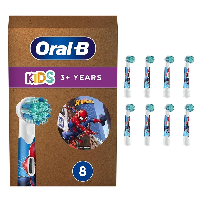 Oral-B Kinder Spiderman Elektrische Zahnbürstenköpfe (8er Pack) Extra weiche Borsten, für Oral-B Zahnbürsten, für Kinder ab 3 Jahren, Briefkastenverpackung