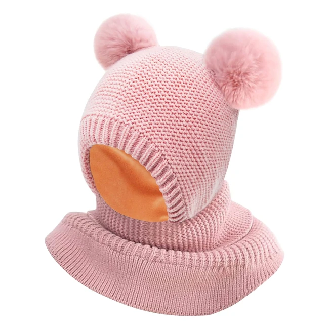 Cagoule Bébé Fille Garçon Hiver Chaud - Ensemble Bonnet Tricot Écharpe - Coupe-vent avec Double Pompon - Taille 2-5 ans
