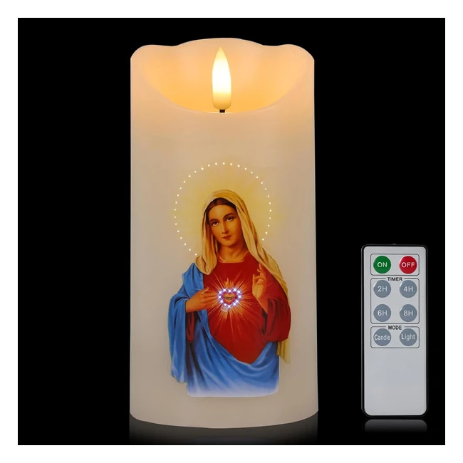 Vela Sagrado Corazón de María LED RGB con Mando a Distancia - Devoción y Efecto Llama