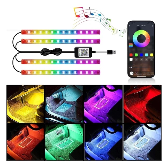 Éclairage LED Voiture Intérieur RGBIC avec 10 Modes Musicaux | 200 Options de Scènes | Contrôle App