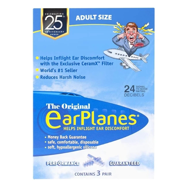 Earplanes Original Earplugs for Adults - Pressure Filtering Protection - Travel Essential