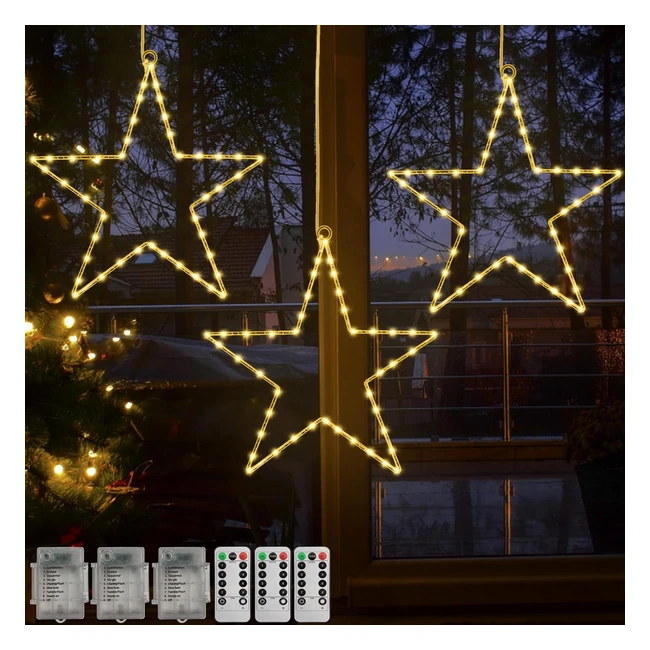 Christmas Window Lights 3 Packs Battery Operated 45 LED Stars | Jsdoin