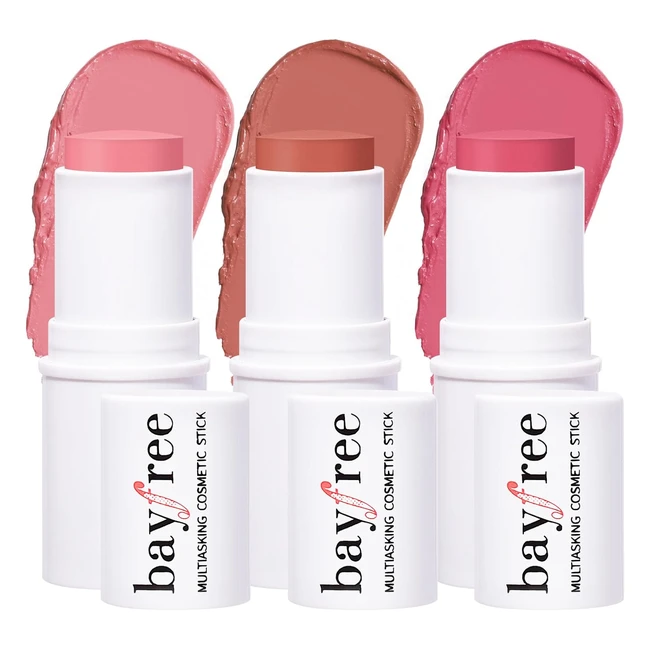 Bayfree Cream Blush Stick Trio - Fard in Stick per Occhi e Labbra - Finish Luminoso - Lunga Durata