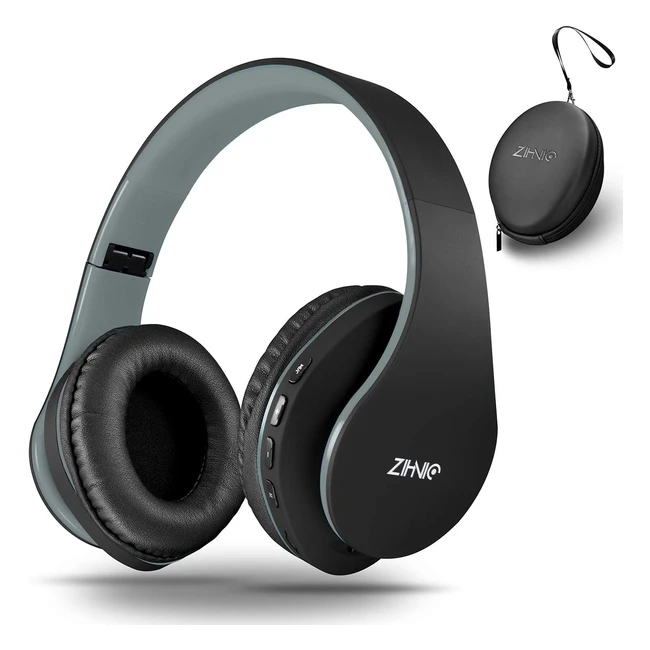 Casque Bluetooth Zihnic - Son Stéréo Sans Fil Pliable - Réduction du Bruit - Microphone Intégré - Pour Téléphones, Pads, Samsung, PC - Gris/Noir