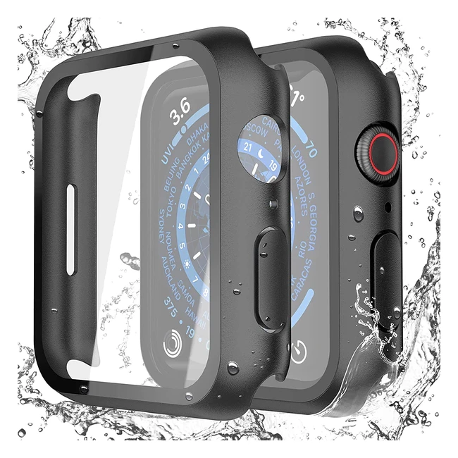 2 Pezzi Misxi Nero Cover Impermeabile per Apple Watch Serie 9 2023 Serie 8 Serie