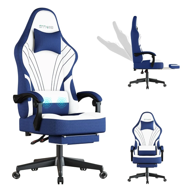 Silla para videojuegos ergonómica Ulody con reposapis, reposacabezas y cojín lumbar - ¡Ajustable y giratoria 360 grados! - Azul