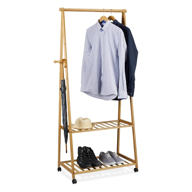 Perchero Ruedas Burro Ropa con 2 Estantes para Zapatos - Relaxdays